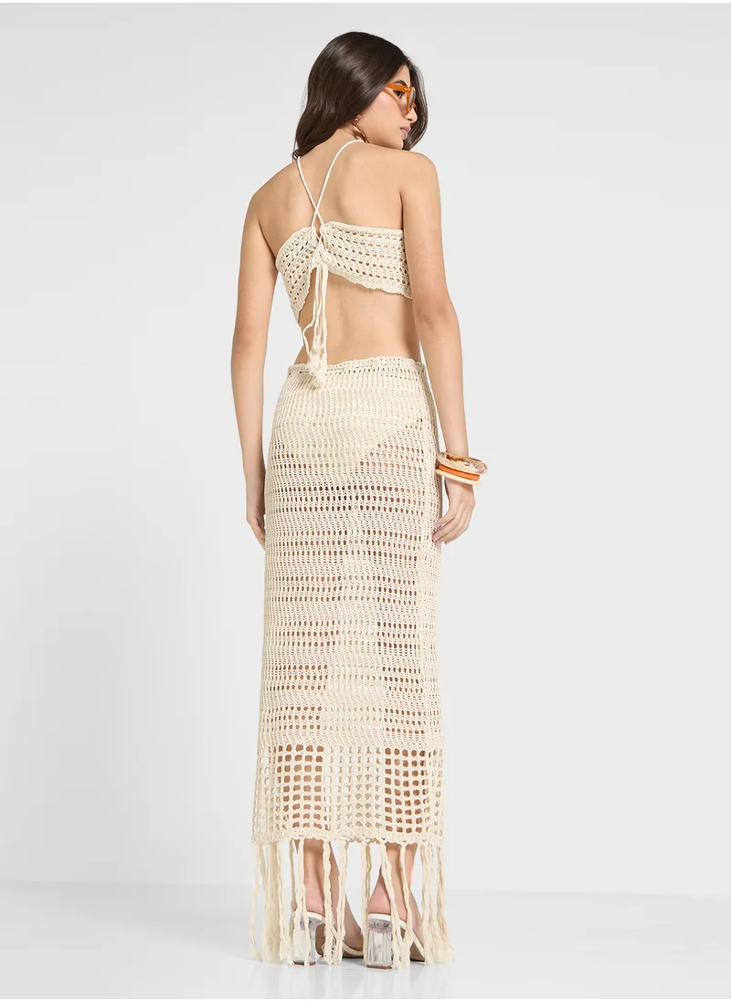 Ginger Crotchet Halter Top & Midi Skirt Set