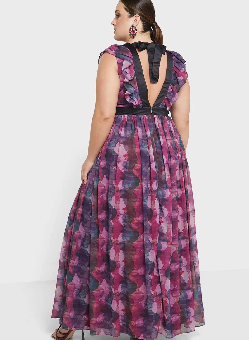 Anaya with Love Curve Printed Ruffle Detail Dress