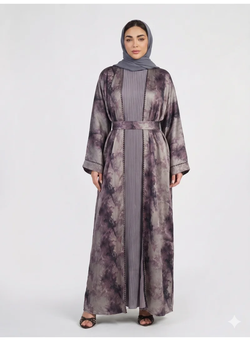 عباءات ريم Printed Abaya with Inner Plisse Dress & Matching Sheila