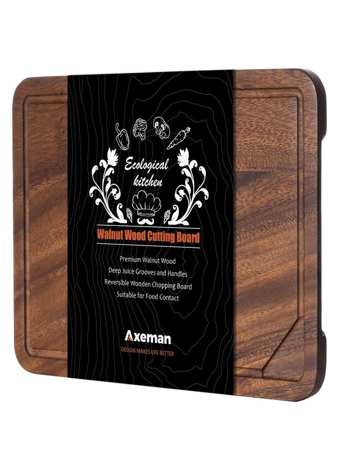 Axeman لوح تقطيع من خشب الجوز من أكسمان مع مجرى للعصارة لسطح المطبخ، لوح تقطيع من خشب الجوز الأسود الأمريكي من تيك، لوح تقطيع اللحوم والخضراوات، 12 × 8 بوصة - Image 1