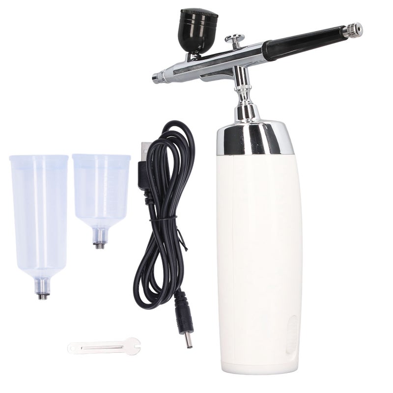 Cordless Airbrush Kit Spray Gun USB Charging Aesthetic Stable Handheld Airbrush with Paint Cup Dropper White - Image 1