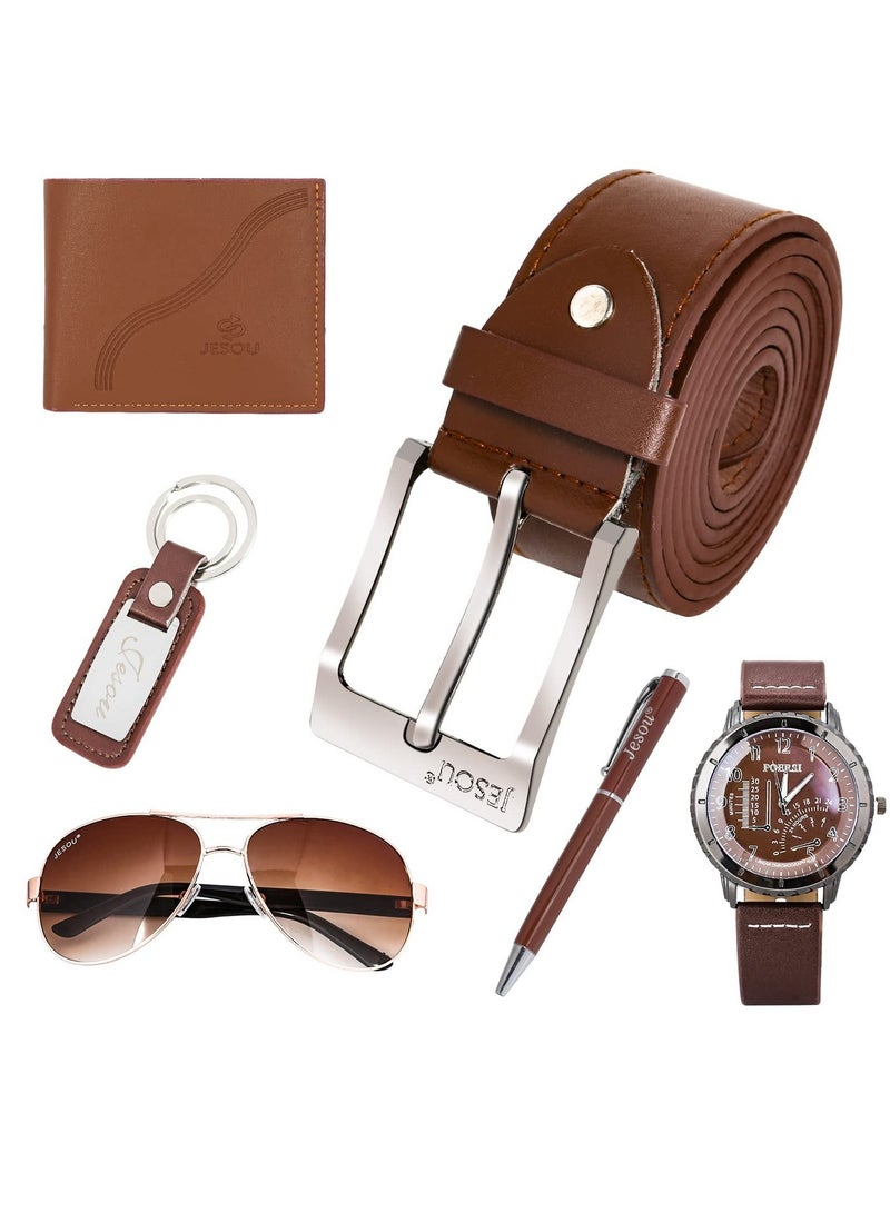 JESOU 6-in-1 Deluxe Gift Set Sunglasses Belt Wallet Keychain Signature Pen and Large Dial Quartz Watch - Image 3