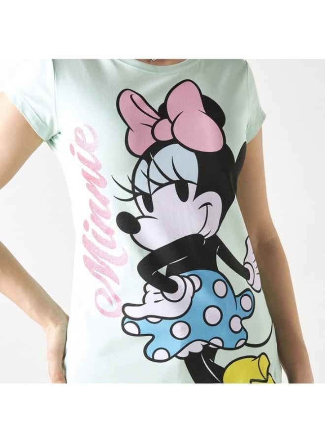 SP Characters Minnie Mouse Print T-shirt with Crew Neck and Cap Sleeves  - Image 2