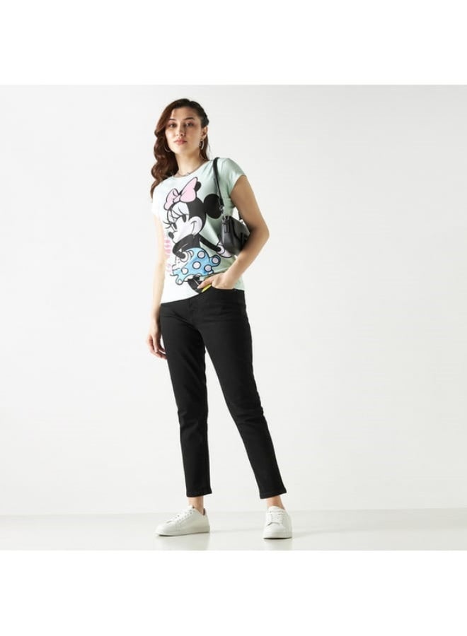 SP Characters Minnie Mouse Print T-shirt with Crew Neck and Cap Sleeves  - Image 3