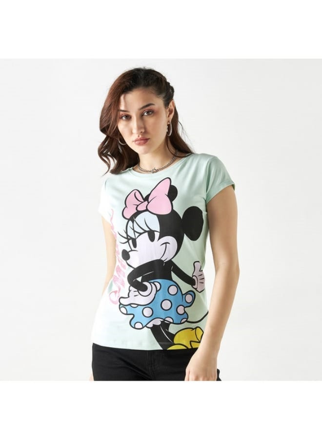 SP Characters Minnie Mouse Print T-shirt with Crew Neck and Cap Sleeves  - Image 4