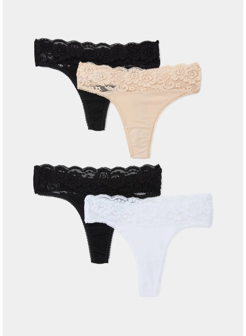 Matalan 4 Pack Lace Trim Thongs