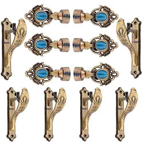 FERIO Zinc Heavy Curtain Brackets and Curtain Finials Door and Window for 1 Rod for Parda Holder Curtain Accessories for Home Decor (Curtain Holder - 6 Pic and Finials 6 - Pic) - Image 1