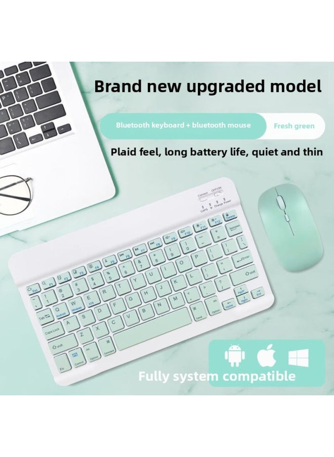 Generic - Wireless Bluetooth Keyboard Mouse Suit Apple Android Phone Tablet Laptop External Little Girl Keyboard-Color:Dark Green-Product Type:Keyboard + Single Mode Supreme Version - Image 1