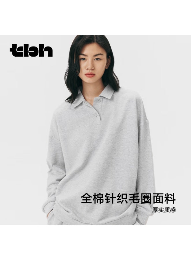Tbh Celebrity Style Knit Polo Collar Long Homewear Set For Autumn And Winter Indoor Wear Heather Gray L