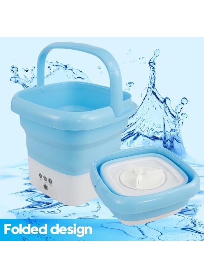 Washing Machine Portable, Mini Foldable Washer and Spin Dryer Small Foldable Bucket Washer for Camping, RV, Travel, Small Spaces, Lightweight and Easy to Carry (Plastic Blue)  - Image 2