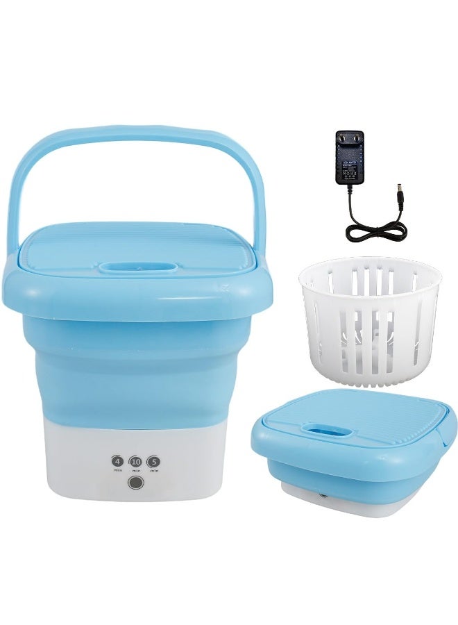 Washing Machine Portable, Mini Foldable Washer and Spin Dryer Small Foldable Bucket Washer for Camping, RV, Travel, Small Spaces, Lightweight and Easy to Carry (Plastic Blue)  - Image 1
