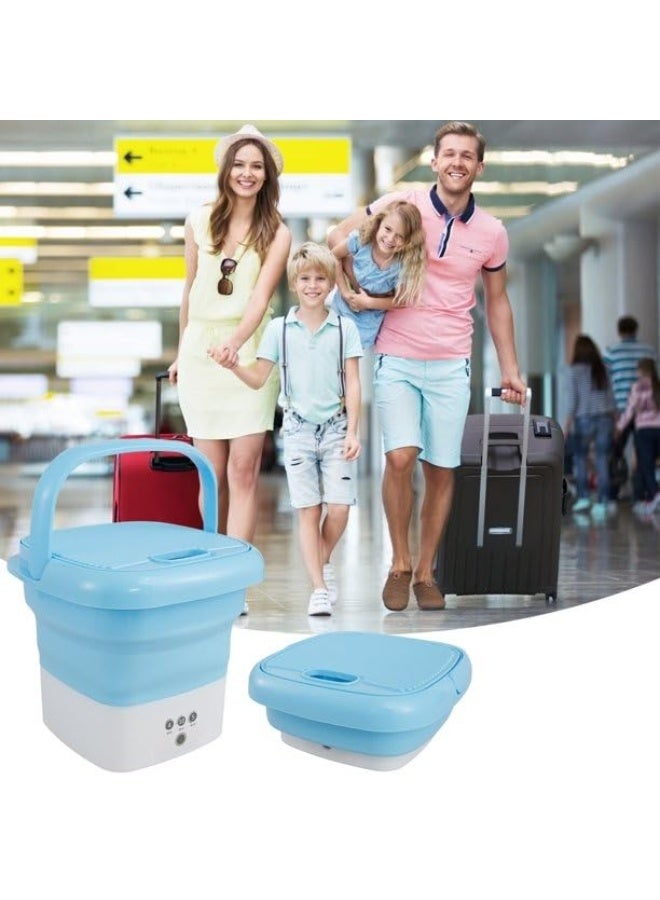 Washing Machine Portable, Mini Foldable Washer and Spin Dryer Small Foldable Bucket Washer for Camping, RV, Travel, Small Spaces, Lightweight and Easy to Carry (Plastic Blue)  - Image 3