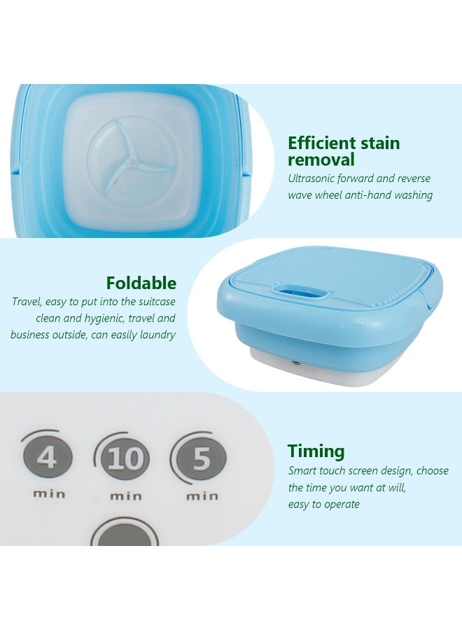 Washing Machine Portable, Mini Foldable Washer and Spin Dryer Small Foldable Bucket Washer for Camping, RV, Travel, Small Spaces, Lightweight and Easy to Carry (Plastic Blue)  - Image 5
