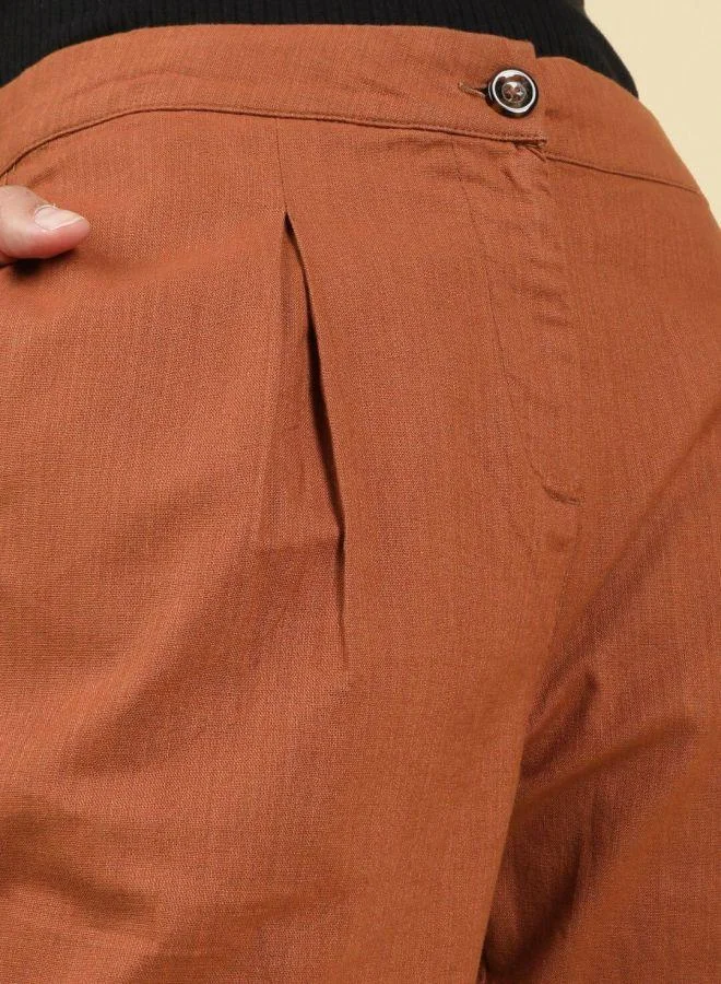 Freehand Freehand Women Brown Tapered Pants with Pleat Detail