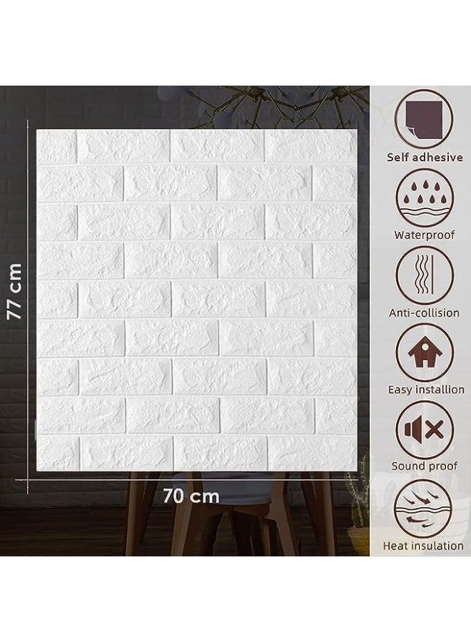 مجموعة ورق حائط 3D بنمط طوب أبيض - 10 قطع ملصقات حائط ديكورية ذاتية اللصق (70×77 سم) - فوم مضاد للماء والصدمات - Image 2
