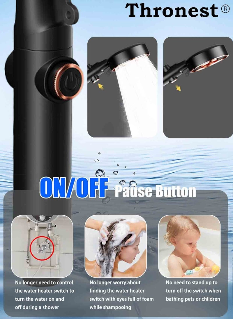 Thronest Donut Design High-Pressure Shower Set with 3-Speed & Water Saving Tech | 1-Touch Stop + 1.5M Hose & No-Drill Bracket，Black (Ideal for Saudi Water-Efficient Homes) - Image 3