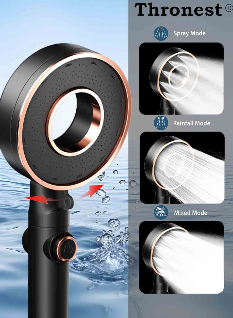 Thronest Donut Design High-Pressure Shower Set with 3-Speed & Water Saving Tech | 1-Touch Stop + 1.5M Hose & No-Drill Bracket，Black (Ideal for Saudi Water-Efficient Homes) - Image 2