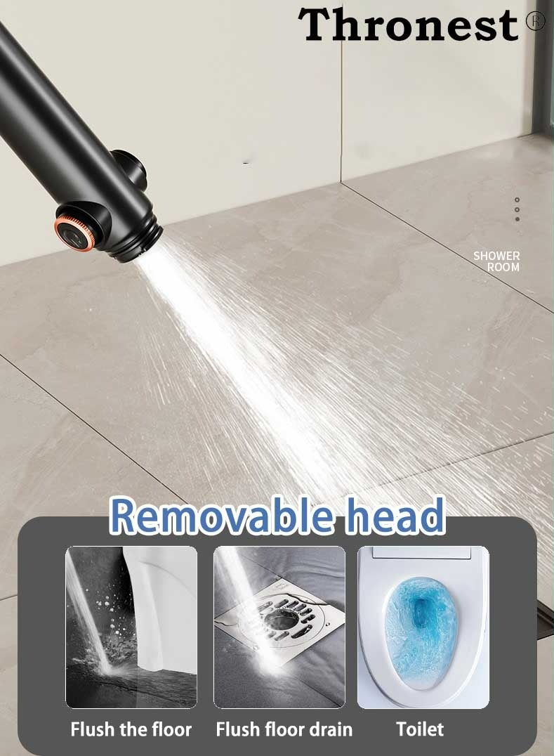 Thronest Donut Design High-Pressure Shower Set with 3-Speed & Water Saving Tech | 1-Touch Stop + 1.5M Hose & No-Drill Bracket，Black (Ideal for Saudi Water-Efficient Homes) - Image 5