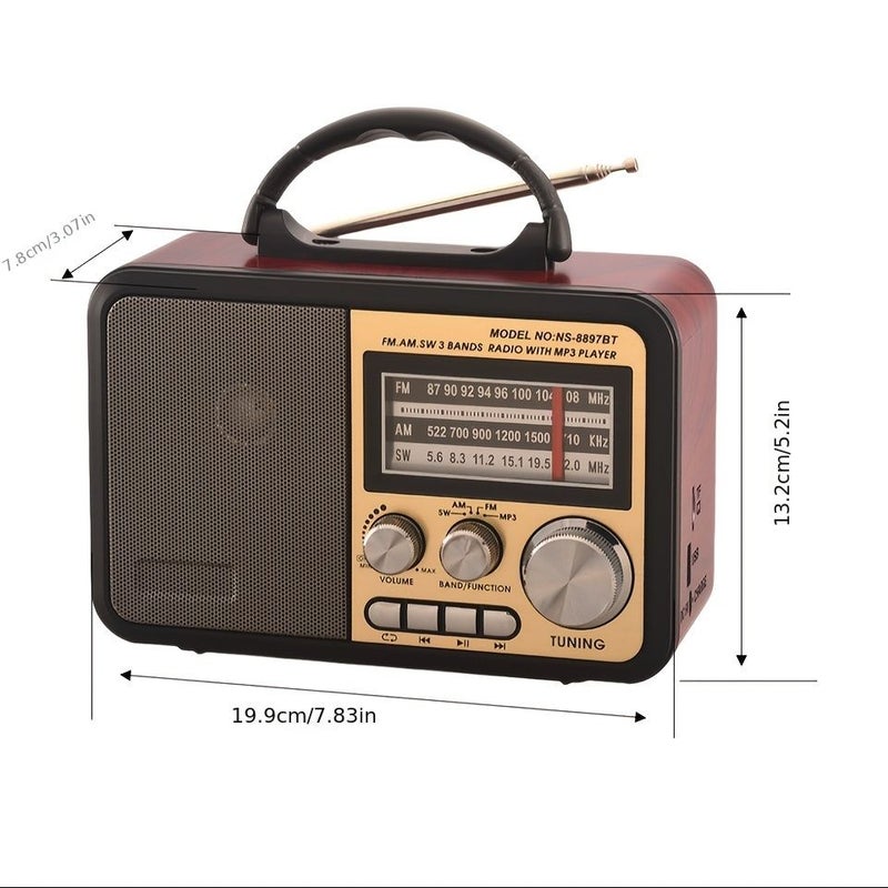 Red Brown Retro Wireless Speaker AM FM Radio MP3 Player Portable Clock Bluetooth TWS - Image 2