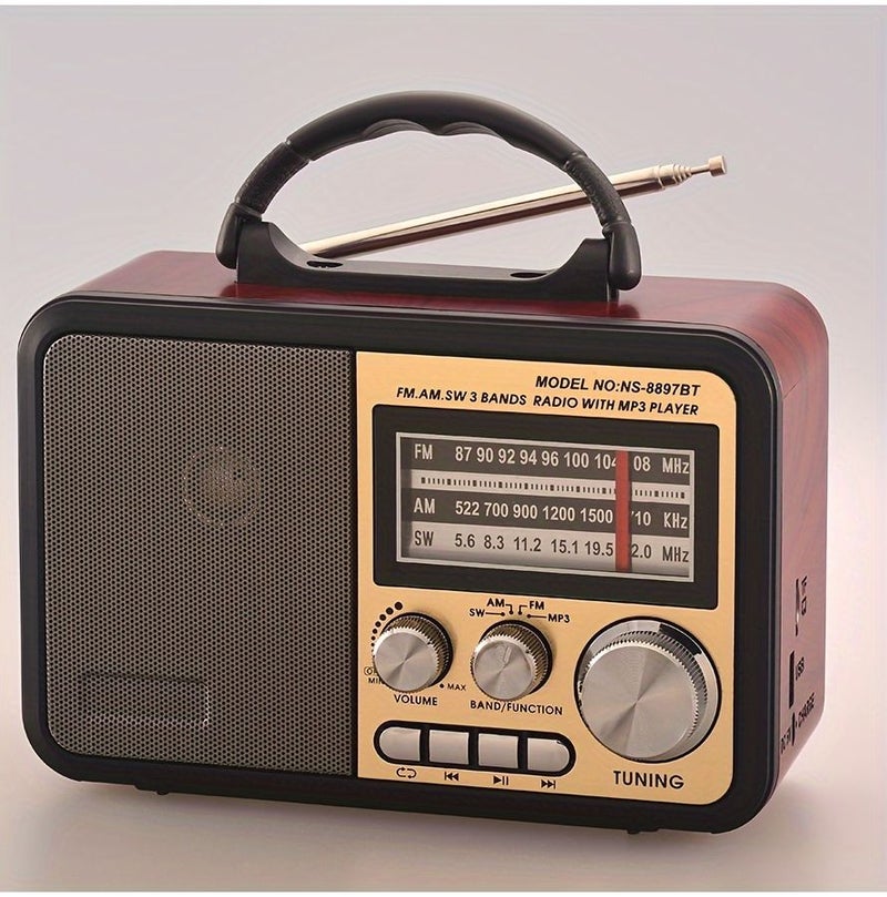 Red Brown Retro Wireless Speaker AM FM Radio MP3 Player Portable Clock Bluetooth TWS - Image 1