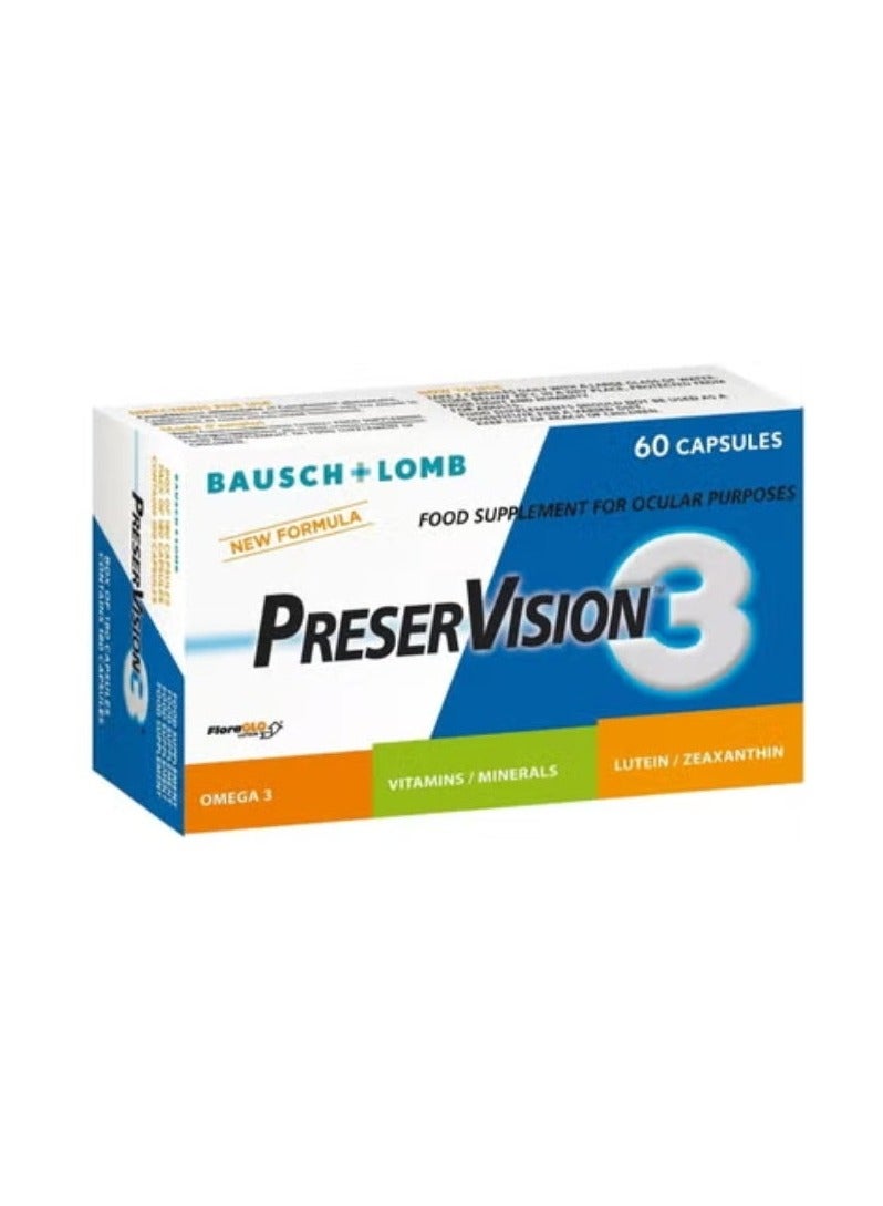 Bausch + Lomb PreserVision 3 Eye Health Nutritional Supplement | 60 Softgel Capsules | Triple Action Formula with Omega-3 (DHA), Lutein, Zeaxanthin, Zinc, Vitamins C & E | Supports Normal Vision Care & Retinal Health - Image 1