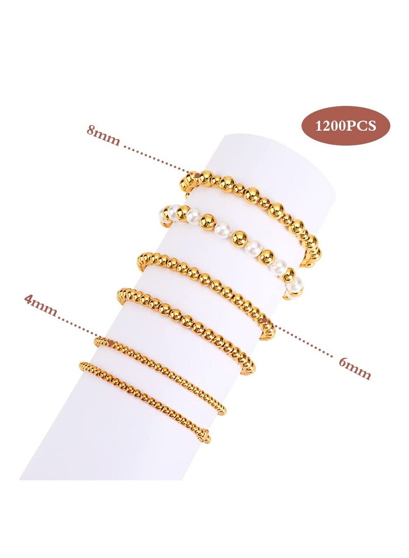 1200Pcs Gold Round Spacer Beads, Seamless Smooth Loose Ball Beads for Stackable Bracelet Jewelry Craft Making, 8 mm, 6 mm, 4 mm (Gold) - Image 2
