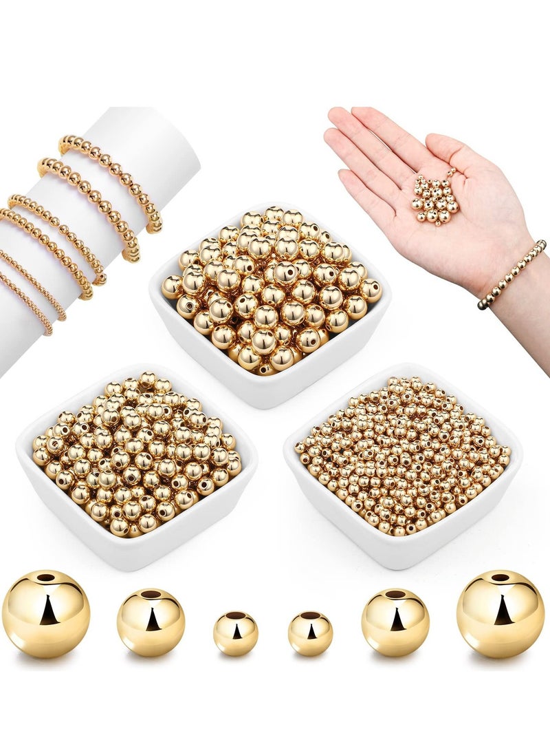 1200Pcs Gold Round Spacer Beads, Seamless Smooth Loose Ball Beads for Stackable Bracelet Jewelry Craft Making, 8 mm, 6 mm, 4 mm (Gold) - Image 1