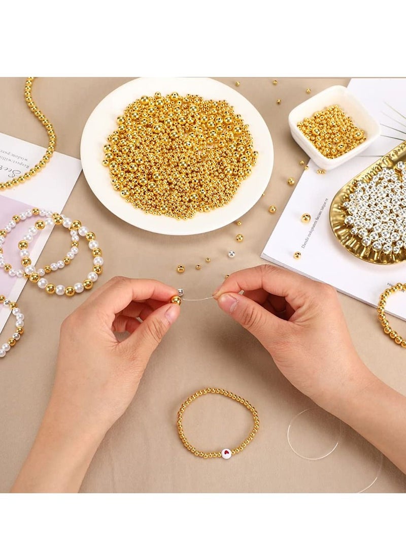 1200Pcs Gold Round Spacer Beads, Seamless Smooth Loose Ball Beads for Stackable Bracelet Jewelry Craft Making, 8 mm, 6 mm, 4 mm (Gold) - Image 3
