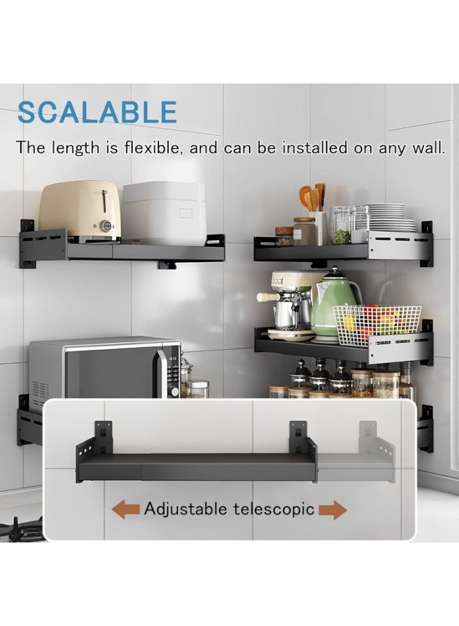 YOUWE7 Telescopic stainless steel wall rack commercial storage rack countertop multifunctional storage rack kitchen seasoning rack suitable for electric oven microwave oven (adjustable 50-80CM) Black - Image 5