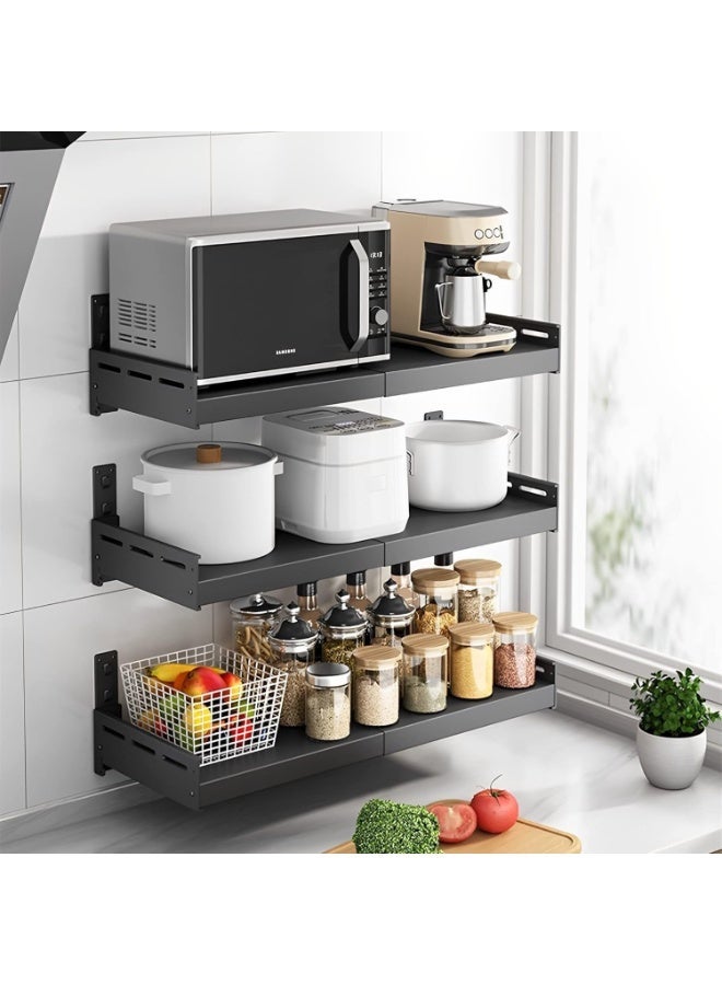 YOUWE7 Telescopic stainless steel wall rack commercial storage rack countertop multifunctional storage rack kitchen seasoning rack suitable for electric oven microwave oven (adjustable 50-80CM) Black - Image 2