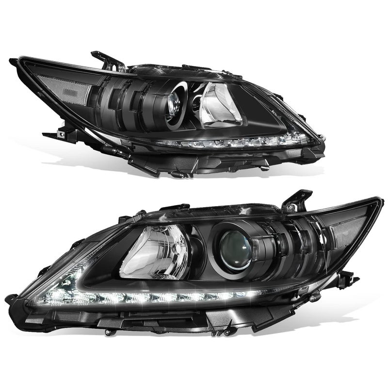 مجموعة مصابيح أمامية LED DRL من Auto Dynasty متوافقة مع 2013 2014 2015 لكزس ES300H ES350 زوج من مصابيح الهالوجين البديلة مع شريط إضاءة LED بروجكتور شعاع منخفض هيكل أسود زاوية واضحة