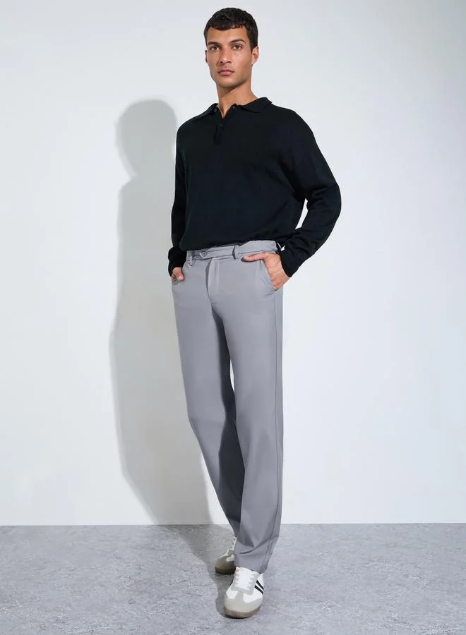 Styli  Grey Solid Regular Fit Trousers for Men | Best Price UAE