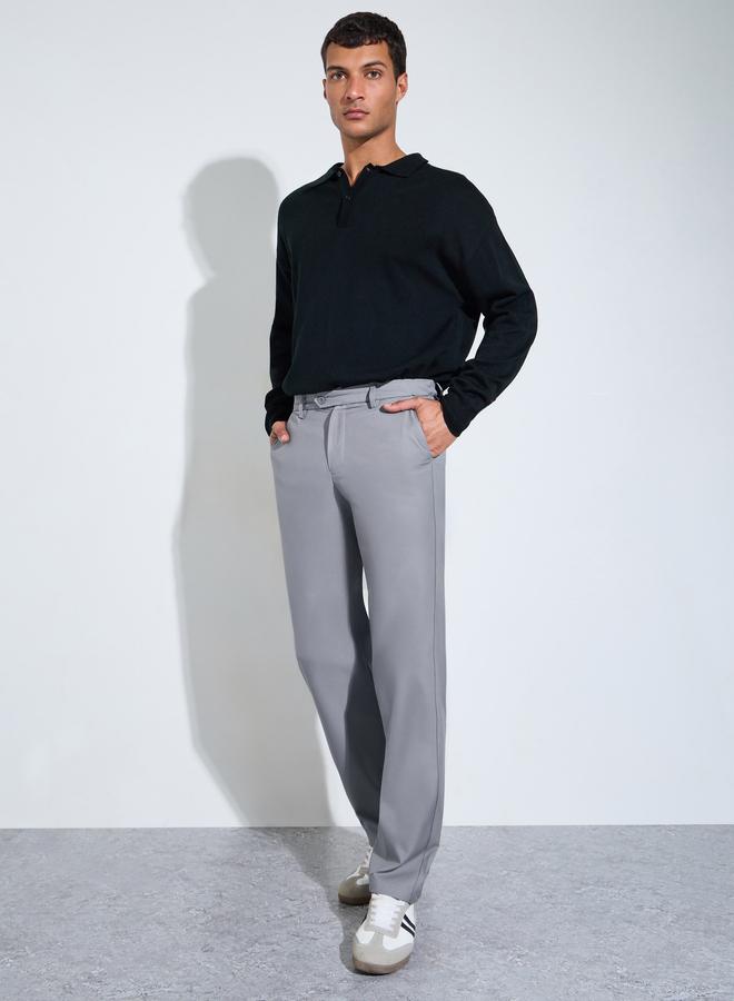Styli Grey Solid Regular Fit Trousers - Image 2