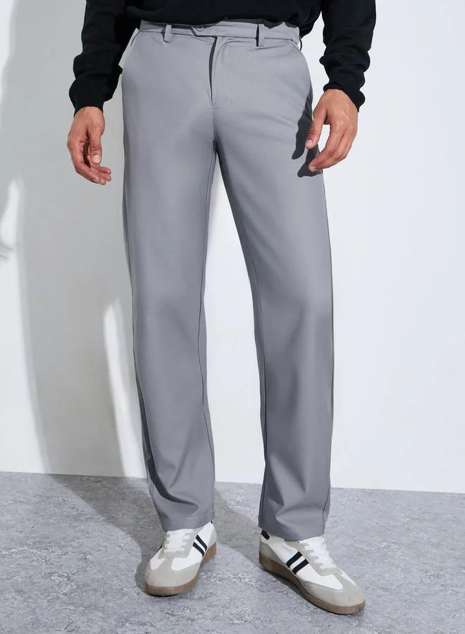 Grey Solid Regular Fit Trousers