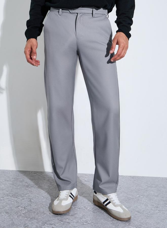 Styli Grey Solid Regular Fit Trousers - Image 1