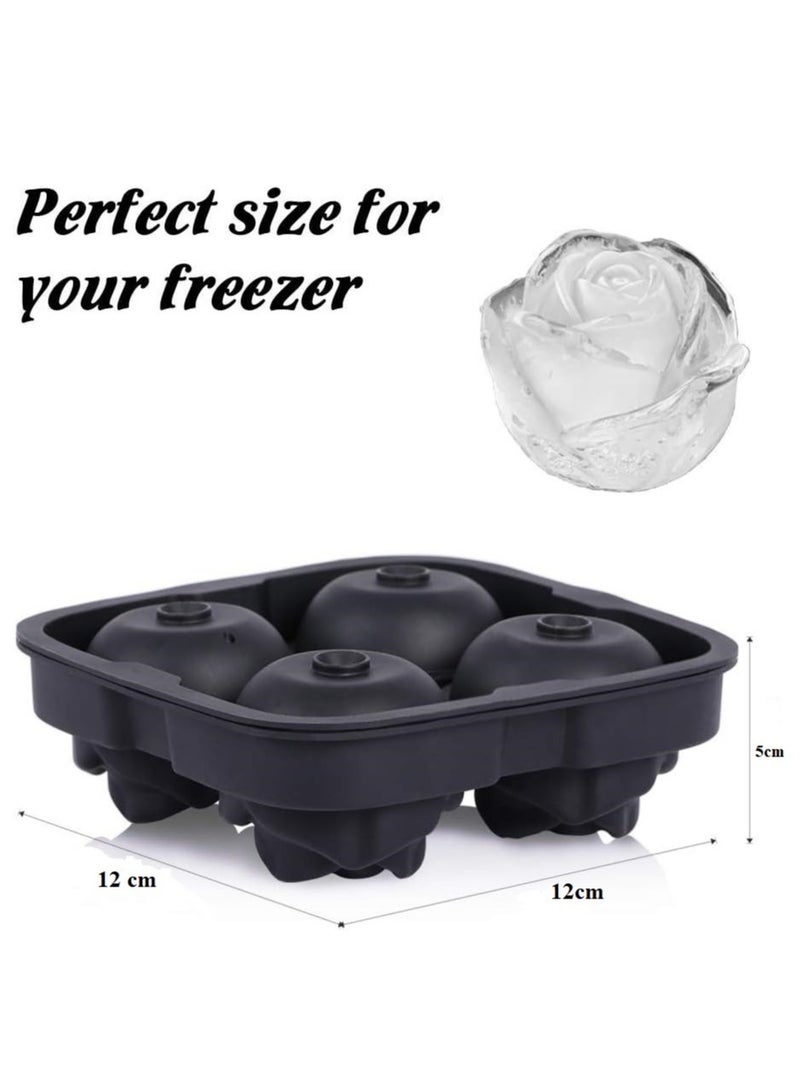 Altheqa Ice Cube Tray,Rose Ice Cube Maker , Makes Four Roses Shaped Ice Cubes, Easy Release Ice Ball Maker, Novelty Drink Tray For Chilled Drinks (Black) - Image 3