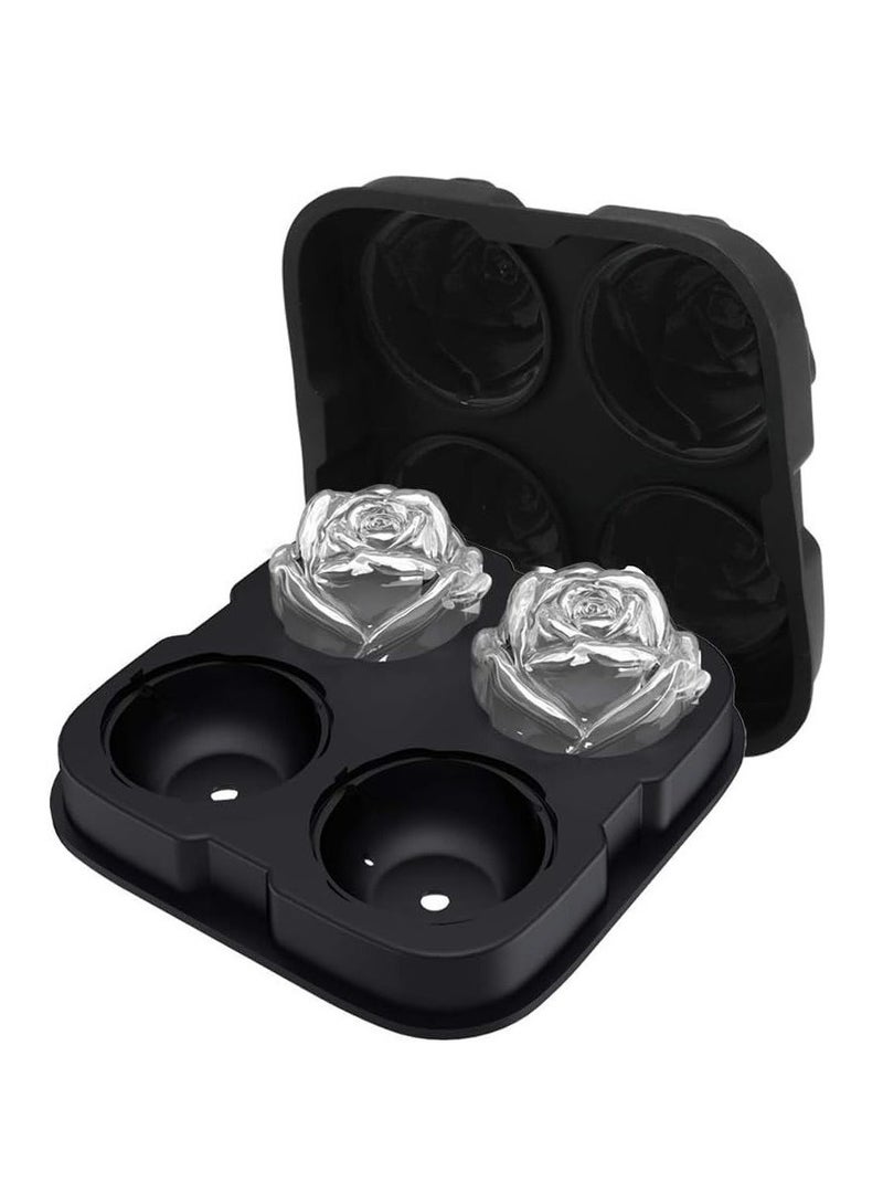 Altheqa Ice Cube Tray,Rose Ice Cube Maker , Makes Four Roses Shaped Ice Cubes, Easy Release Ice Ball Maker, Novelty Drink Tray For Chilled Drinks (Black) - Image 1