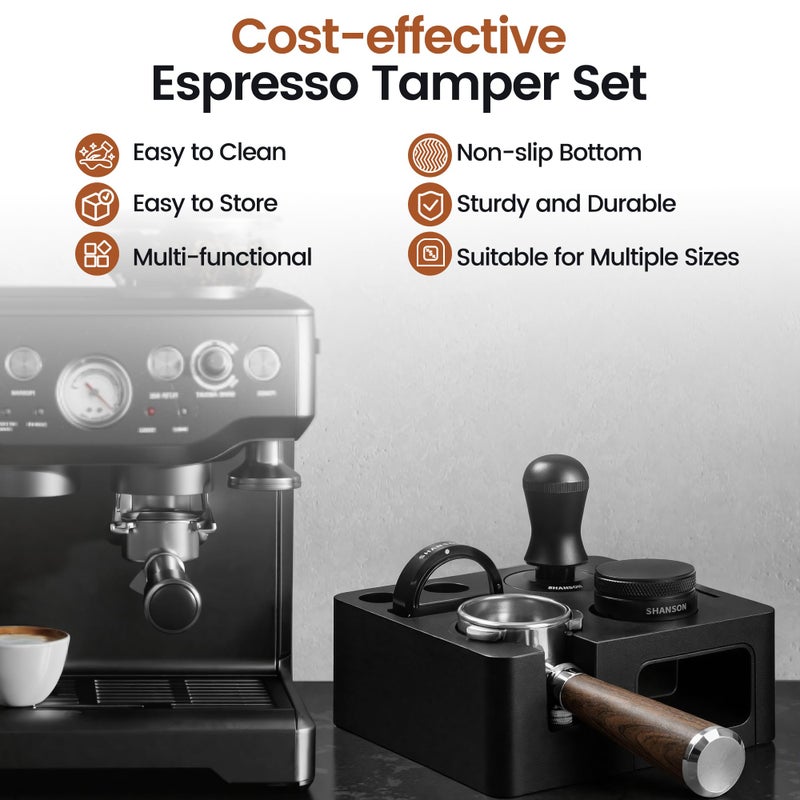 ShanSon Espresso Accessories Kit with Station,54mm Compact Espresso Tamper Set,Espresso Tamper, Distributor, Bottomless Portafilter, Dosing Funnel,Station - Image 4