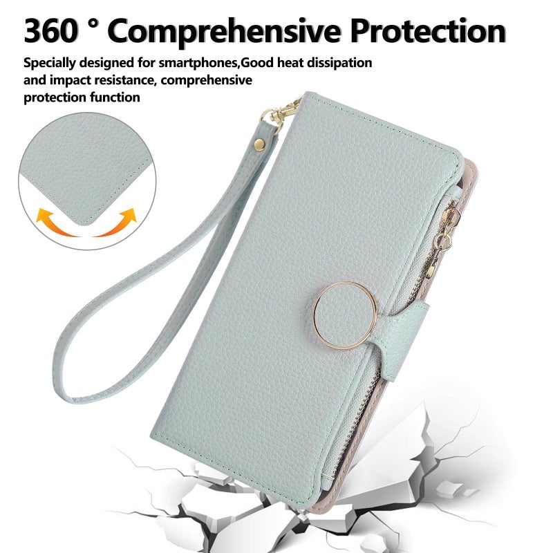 erorex For Samsung Galaxy A56 5G Round Buckle Zipper Wallet Leather Phone Case with Crossbody Strap(Sky Blue) - Image 4