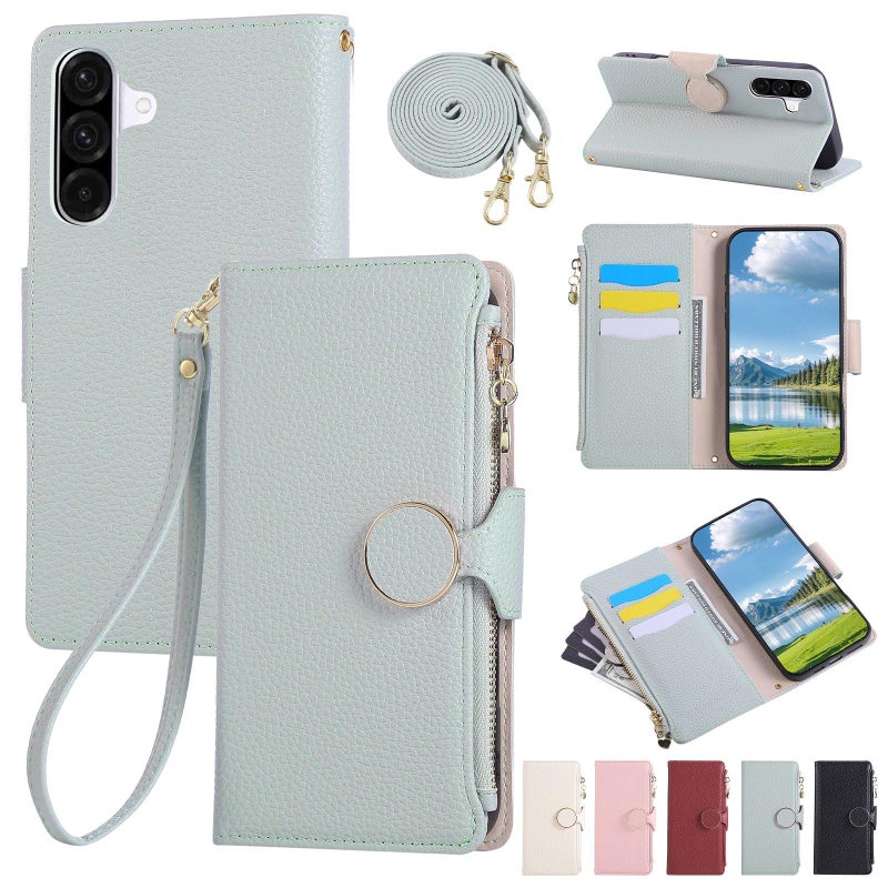 erorex For Samsung Galaxy A56 5G Round Buckle Zipper Wallet Leather Phone Case with Crossbody Strap(Sky Blue) - Image 1