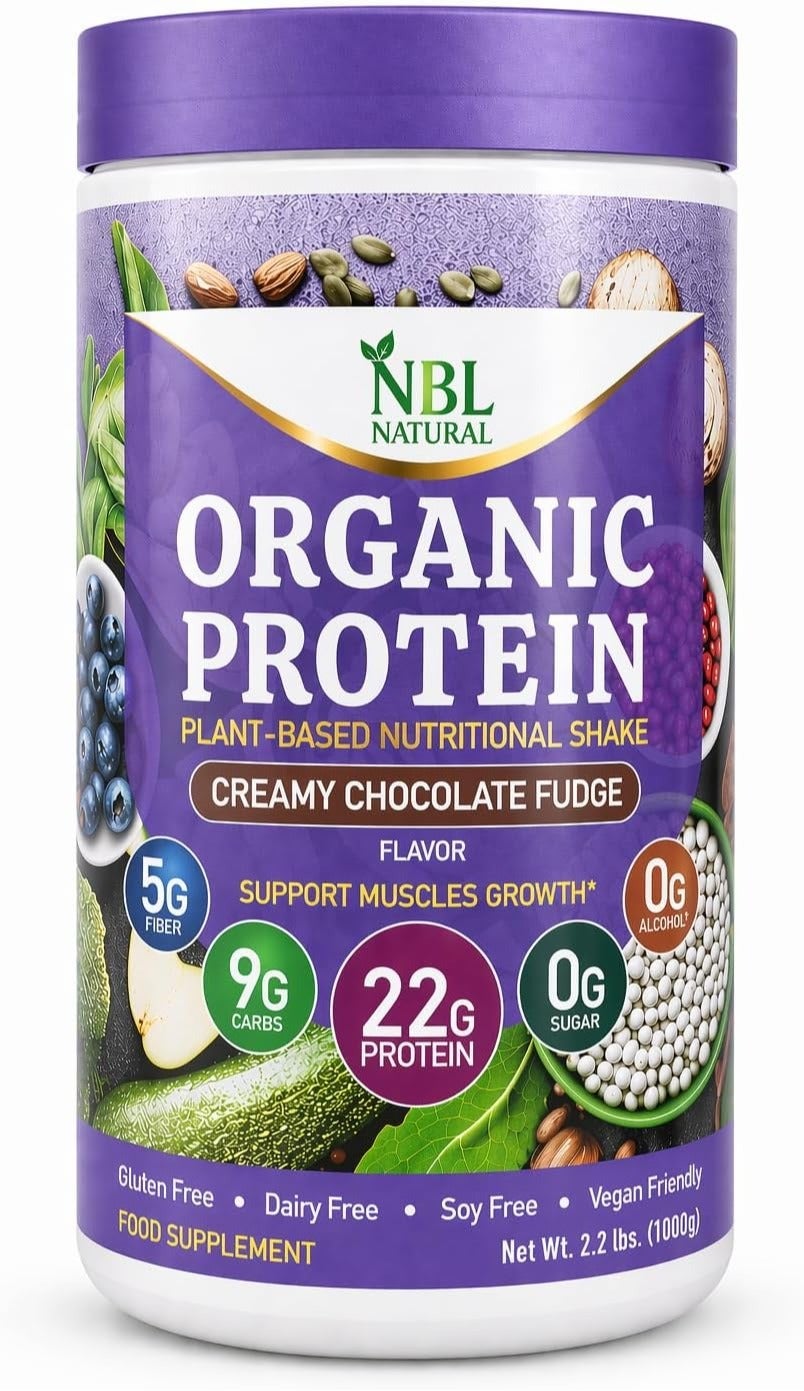 Plant Based Organic Protein Powder, Vegan, Non-Dairy, Gluten Free, Lactose Free, No Sugar Added, Creamy Chocolate Fudge, 2.2 lb, 25 Servings