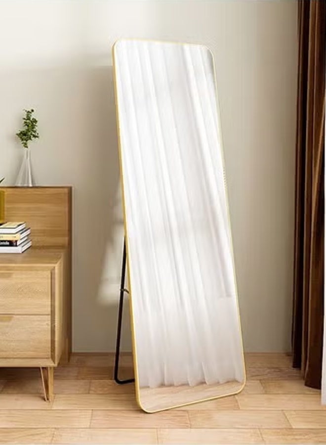إن كي أكس مرآة كاملة الطول 50×150 سم، مرآة أرضية بإطار من سبائك الألومنيوم، مرآة زينة كبيرة قائمة بذاتها لغرفة النوم، مرآة كاملة الجسم مع حامل لغرفة المعيشة وغرفة النوم، لون ذهبي - Image 3
