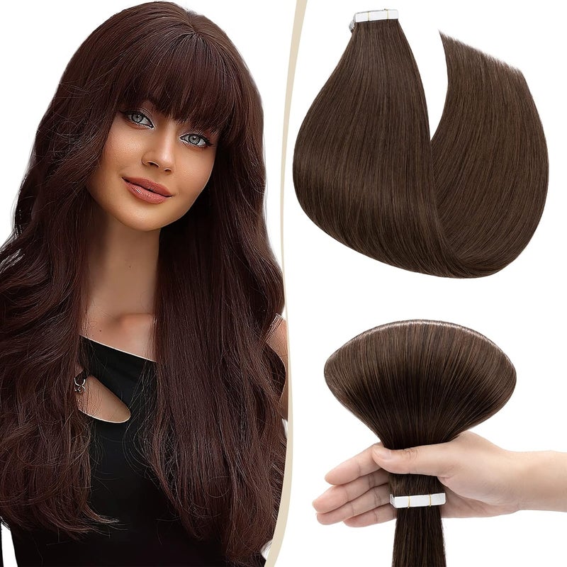 16 inch SEGO Tape in Hair Extensions 10PCS Brown 100 Real Remy Human Hair Extension Straight Skin Weft Seamless 4 Medium Brown25g