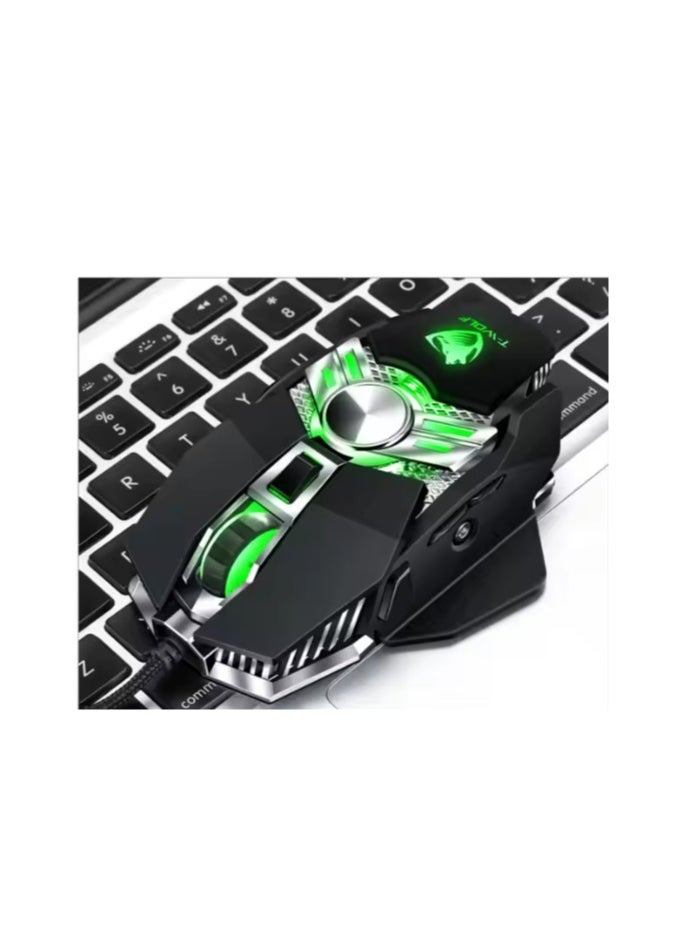 T-WOLF Thunder Wolf Warrior Metal-Weighted 6D Gaming Mouse – Optical Wired Mouse with 4-Color LED Backlight, Macro Programming Support, High-Precision (Black) 