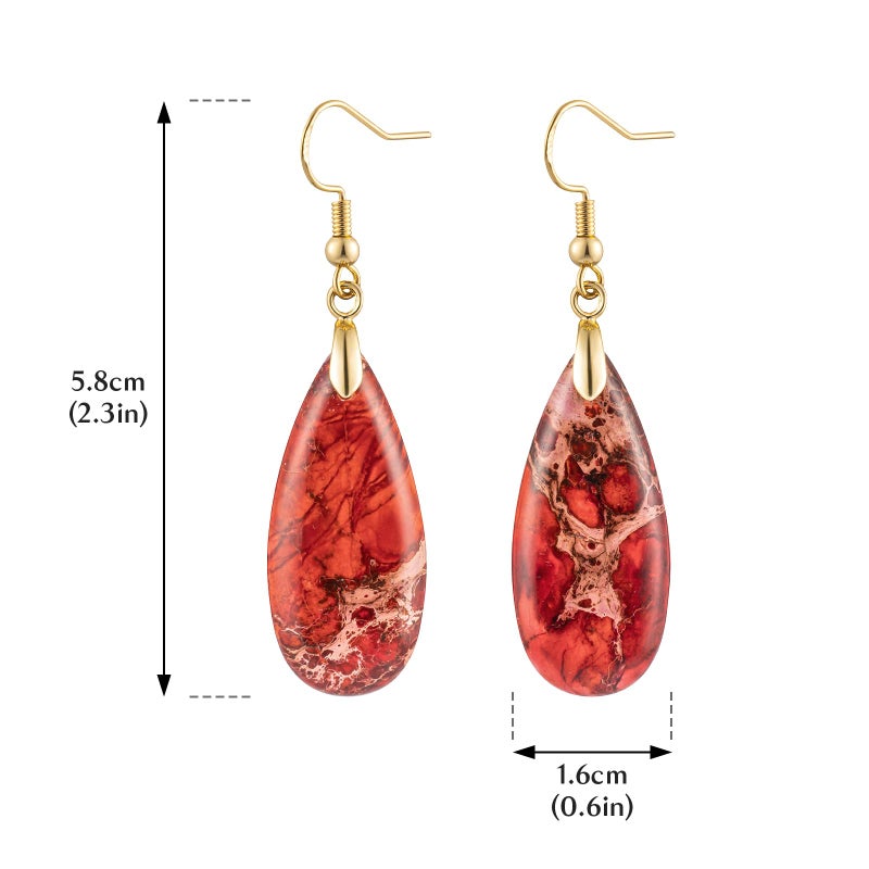 HAISWET Red Stone Drop Earrings for Women Teardrop Created Imperial Jasper Dangle Drop Earrings - Image 4