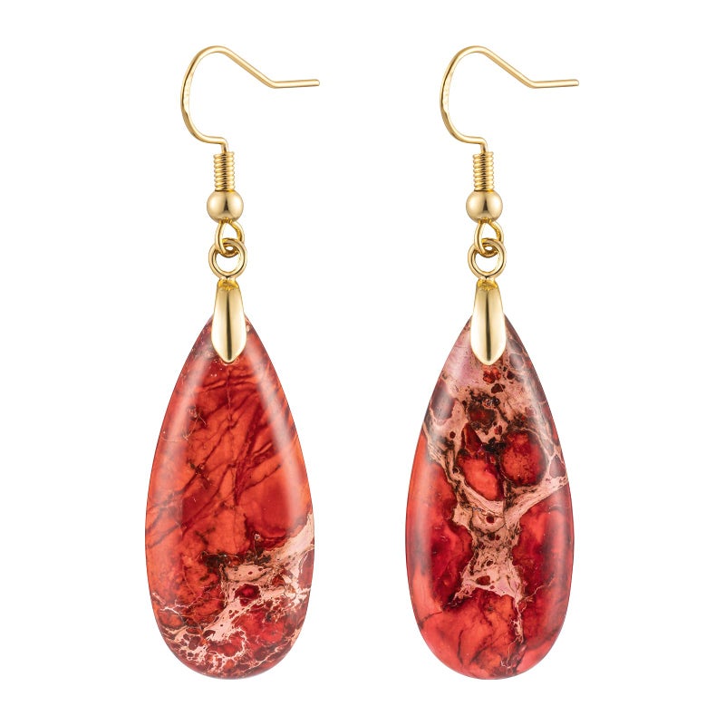 HAISWET Red Stone Drop Earrings for Women Teardrop Created Imperial Jasper Dangle Drop Earrings - Image 1