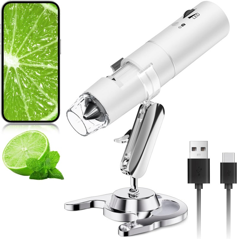 Skybasic Wireless Digital Microscope, 50X-1000X Magnification WiFi Pocket Handheld Microscopes with Stand HD USB Microscope Camera Compatible with iPhone Android iPad Windows Mac Computer (White) - Image 1