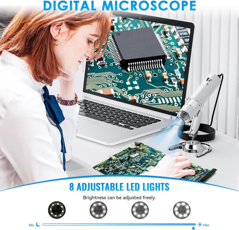 Skybasic Wireless Digital Microscope, 50X-1000X Magnification WiFi Pocket Handheld Microscopes with Stand HD USB Microscope Camera Compatible with iPhone Android iPad Windows Mac Computer (White) - Image 3