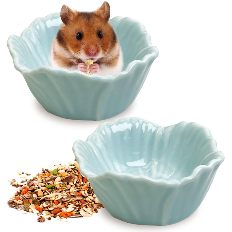 Tfwadmx 2 Pcs Hamster Food Bowl, Ceramic Pet Hamster Bowl Dwarf Hamster Food Bowl Feeder Hamster Water Rat Bowl Small Animal Food Dish for Golden Bears, Hedgehogs, Dutch Pigs, Parrots (Blue) - Image 1