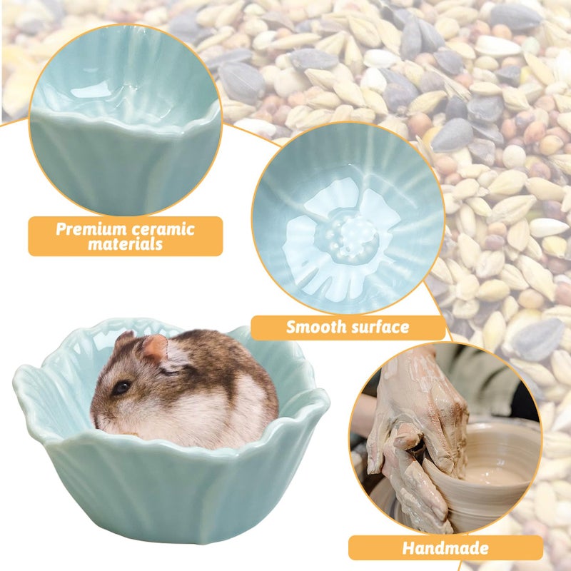 Tfwadmx 2 Pcs Hamster Food Bowl, Ceramic Pet Hamster Bowl Dwarf Hamster Food Bowl Feeder Hamster Water Rat Bowl Small Animal Food Dish for Golden Bears, Hedgehogs, Dutch Pigs, Parrots (Blue) - Image 2